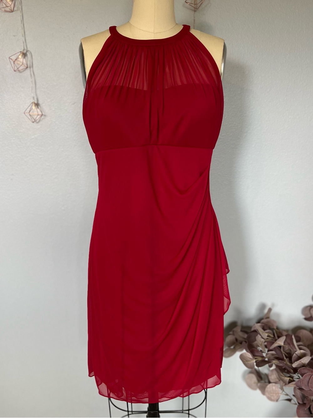 David's Bridal Red Halter Midi Dress